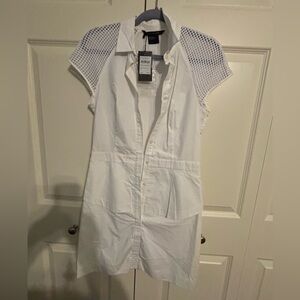 Armani Exchange White Mesh Sleeve Mini Dress